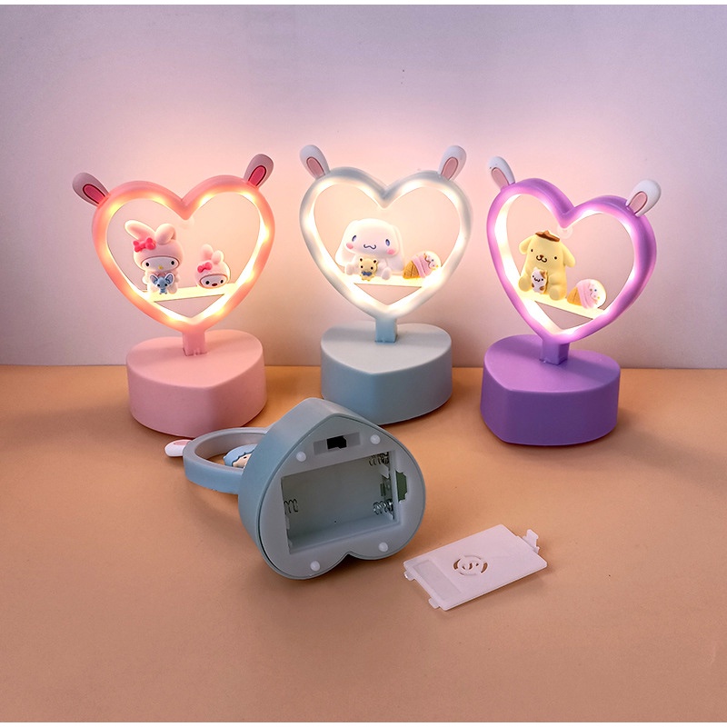 Lampu Meja LED Bentuk Hati Motif Anime Sanrio Kuromi Cinnamorolly Untuk Hadiah Ulang Tahun