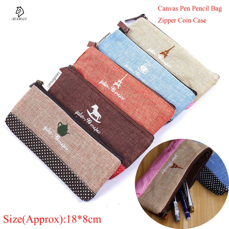 

1Pcs Vintage Canvas Pen Pencil Case School Office Supplies Stationery Zipper Coin Case Pouch Mini