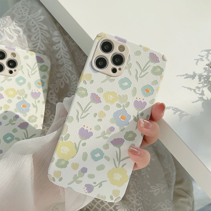 Casing Samsung A03 A03s A02 M02 A02s A22 A12 A72 A52 A32 A42 A71 A51 A50 A50s A30s A31 A30 A20 A022 MO22 M02S M12 Faux Leather Simple Flowers Tpu Phone Case Soft Protective Cover-3