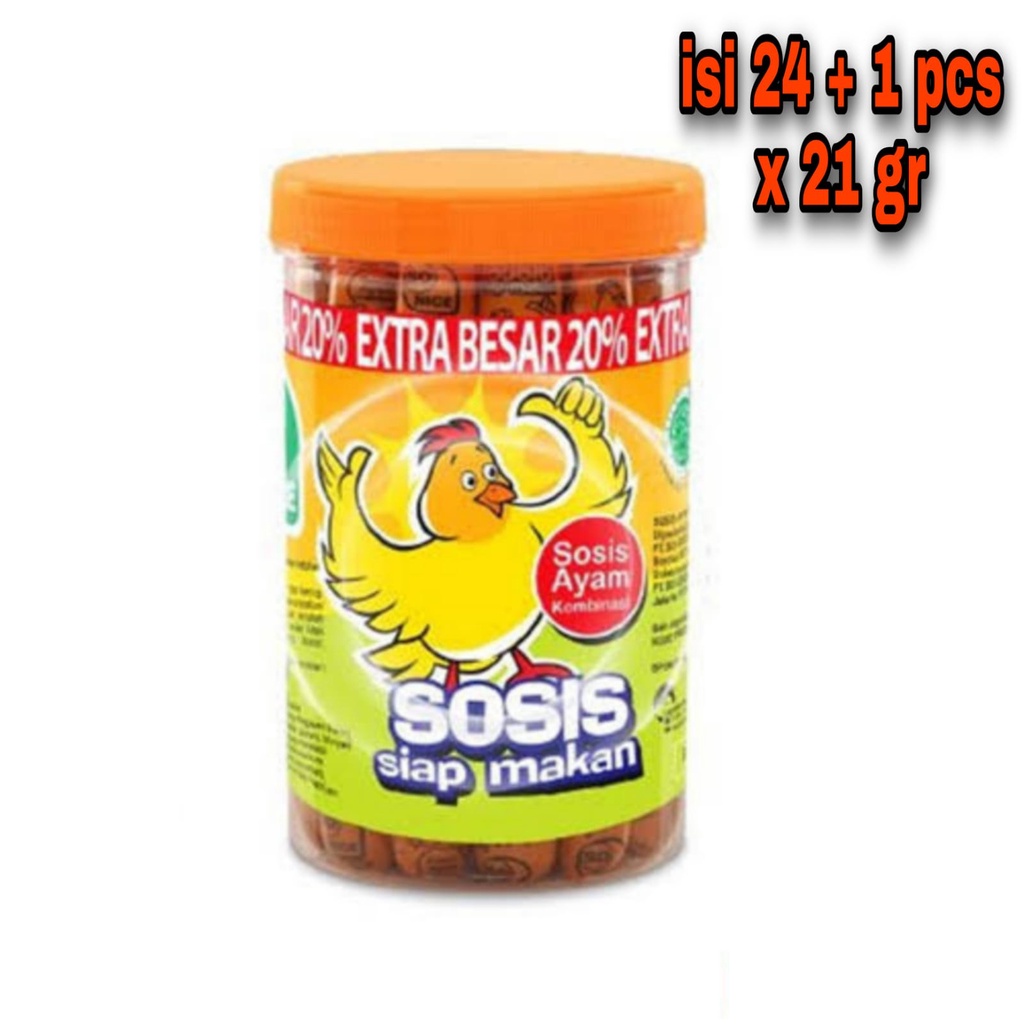 

sosis so nice rasa ayam / sapi kemasan toples isi ( 24 + 1 pcs x 21 gr )