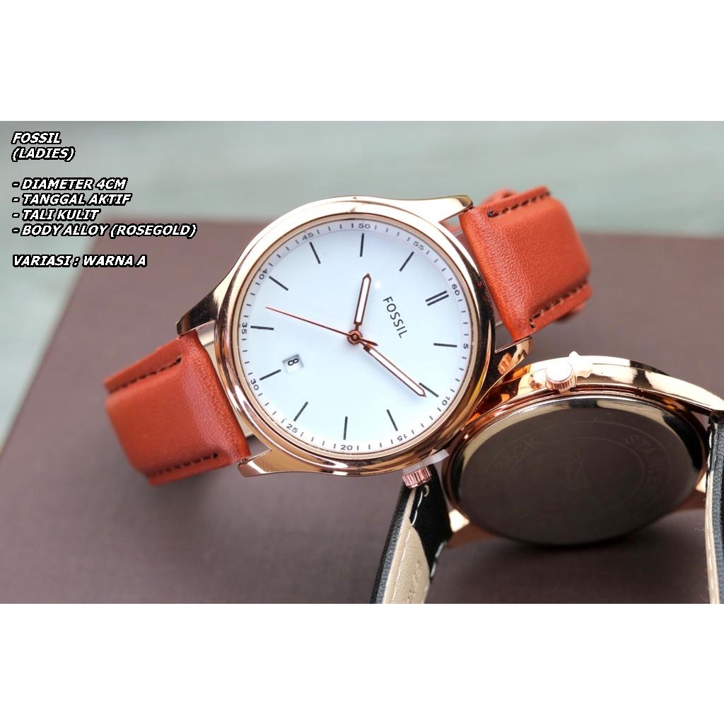 JAM TANGAN WANITA FASHION TALI KULIT BODY ALLOY ROSE GOLD TANGGAL AKTIF