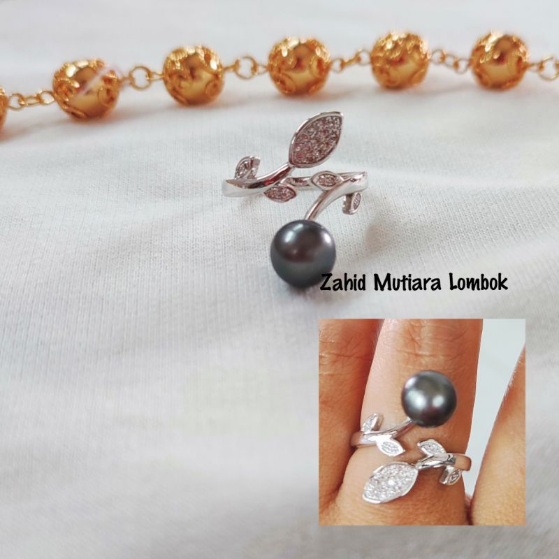 Cincin rodhium mutiara air laut grade A