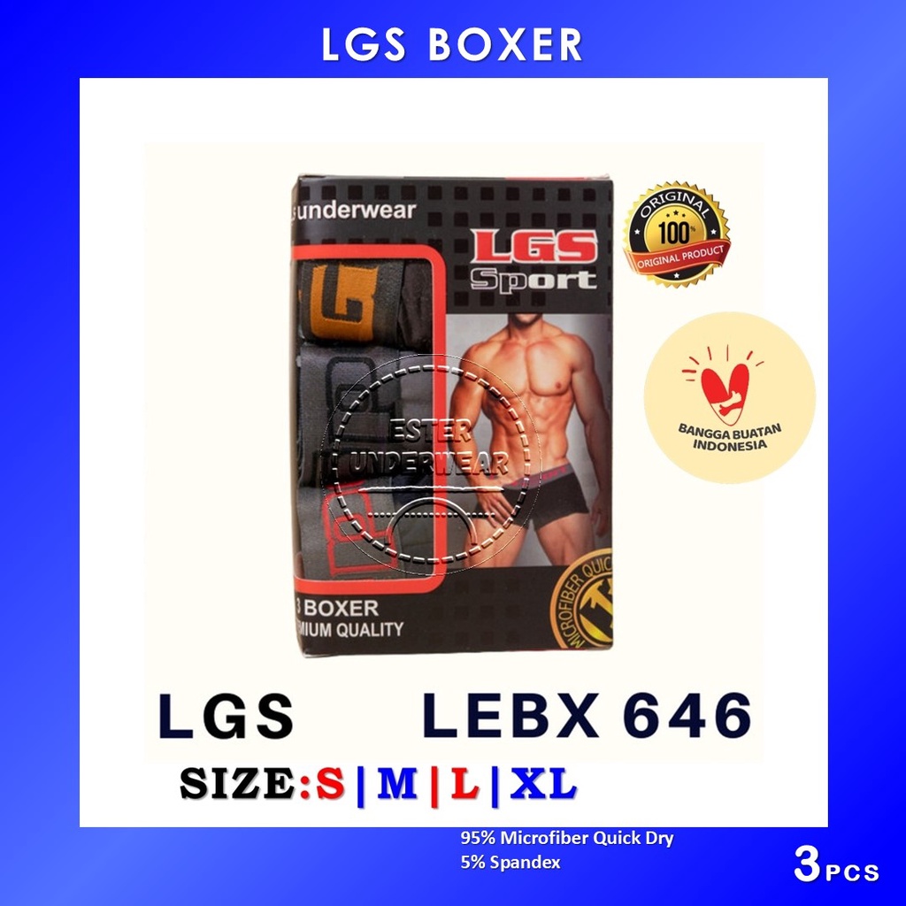 Celana Boxer Pria LGS  646 ISI 3Pcs|Celana Boxer LGS SPORT