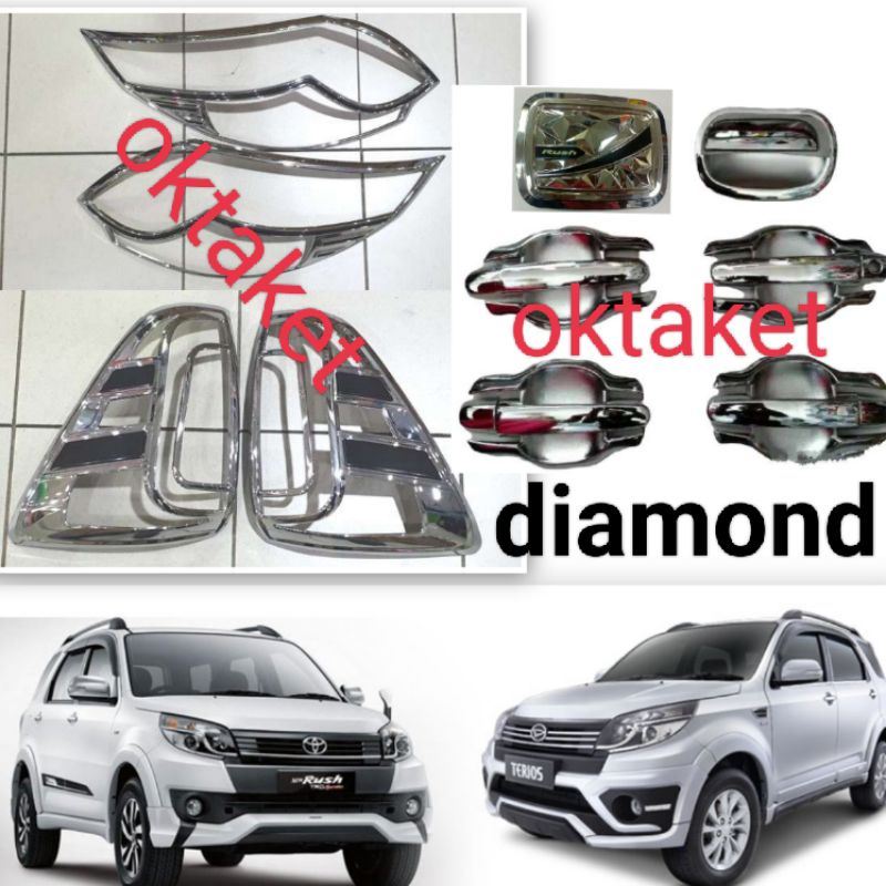 paket lengkap Rush Terios 2015 2016 2017 Chrome garnish depan belakang outer handle tank cover