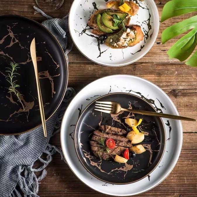 Classic Marble Ceramic Dinner Plate - Black, S