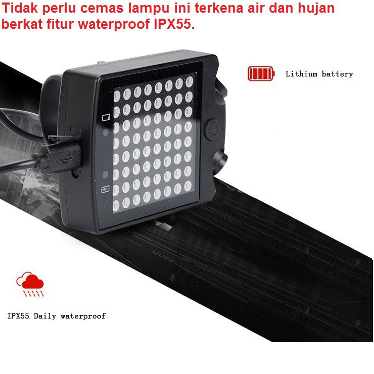 Lampu Belakang Sepeda 64 LED dengan Remote Control RECHARGEABLE USB-LAMPU CHARGE USB-LAMPU LED