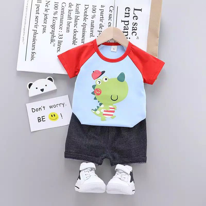 gosCUTE DINO 9649 EBV Setelan Kemeja Bayi Laki-laki Lengan Pendek