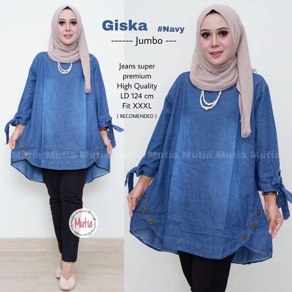 Tunik Jumbo Original Jeans LD 124 Big Size XXXL Baju Hamil Atasan Muslim GISKA  by Mutia