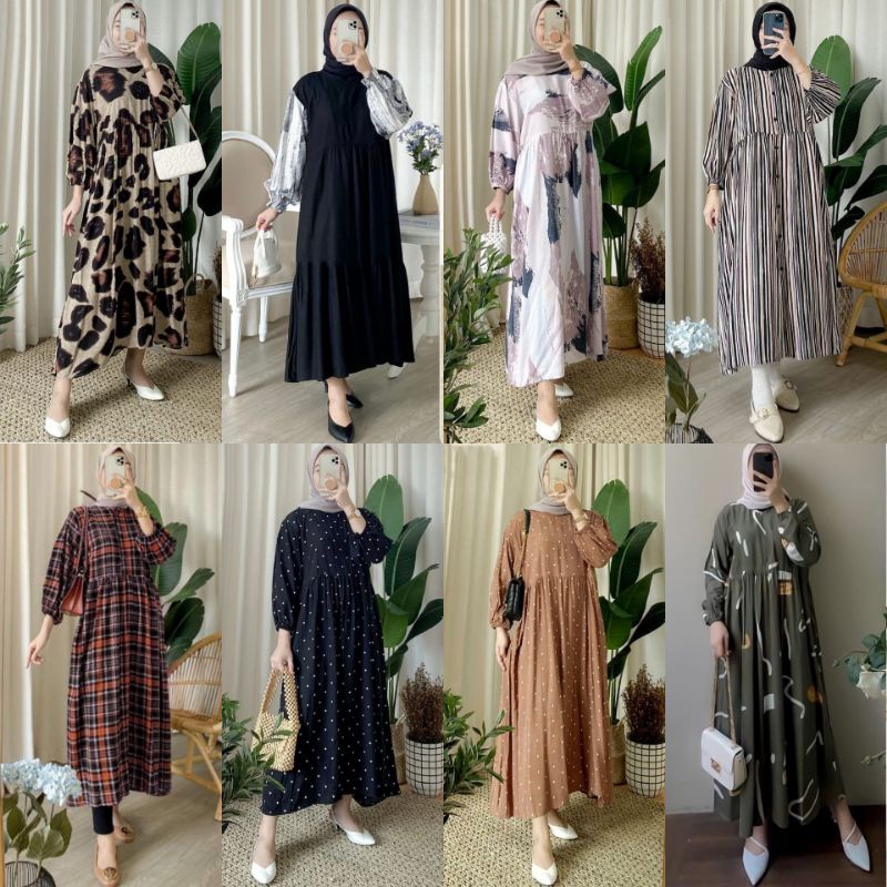 HAKO MIDI DRESS MOTIF TERBARU RAYON PREMIUM