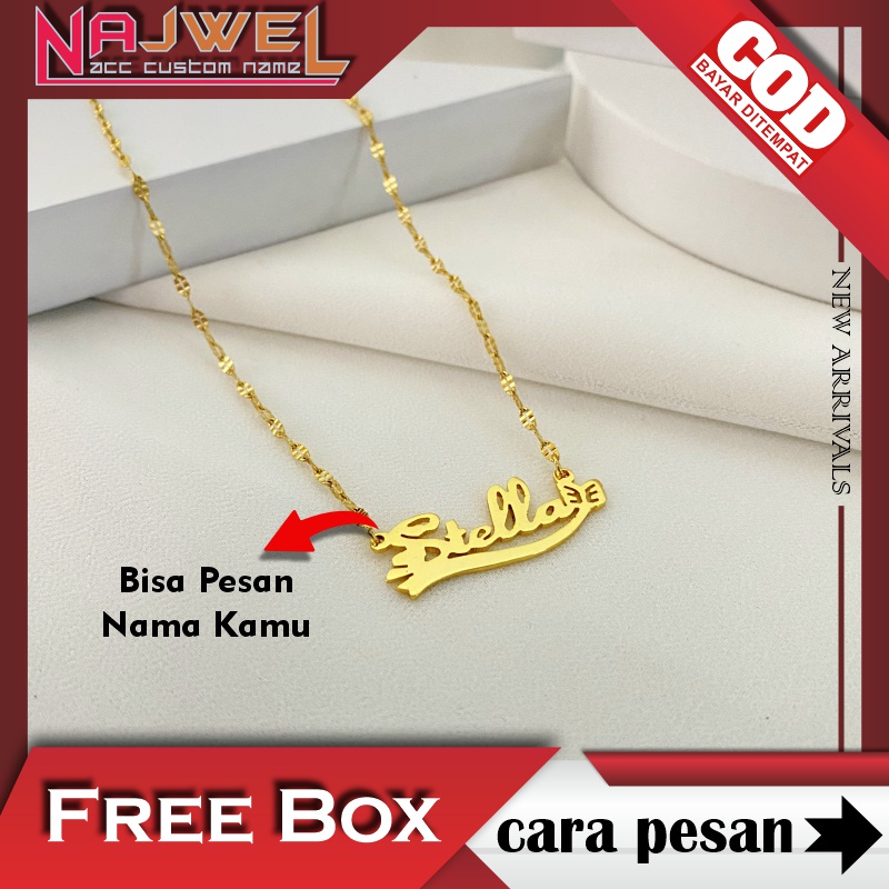 Kalung nama titanium anti karat stenlis steel rantai model pecah kopi gold dan silver aksesoris fashion wanita