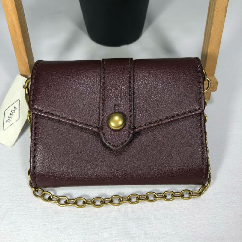 Fossil Blake Chain Wallet Claret Red/Dompet Fossil Original Wanita