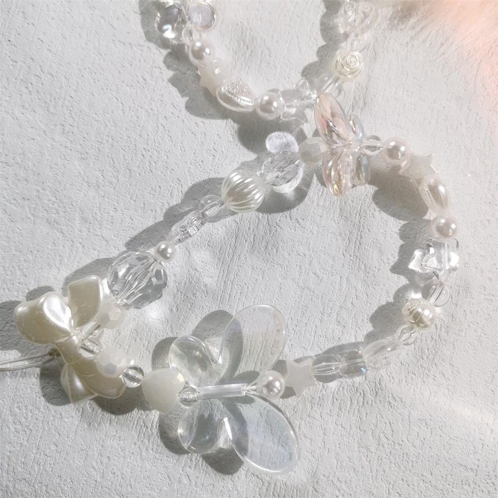 Ins Tali Lanyard Motif Kupu-Kupu Aksen Mutiara Imitasi Anti Hilang Untuk Aksesoris Handphone