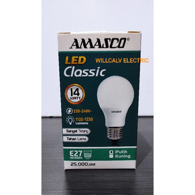 LAMPU LED AMASCO CLASSIC 14W 14WATT 14 W 14 WATT CAHAYA PUTIH