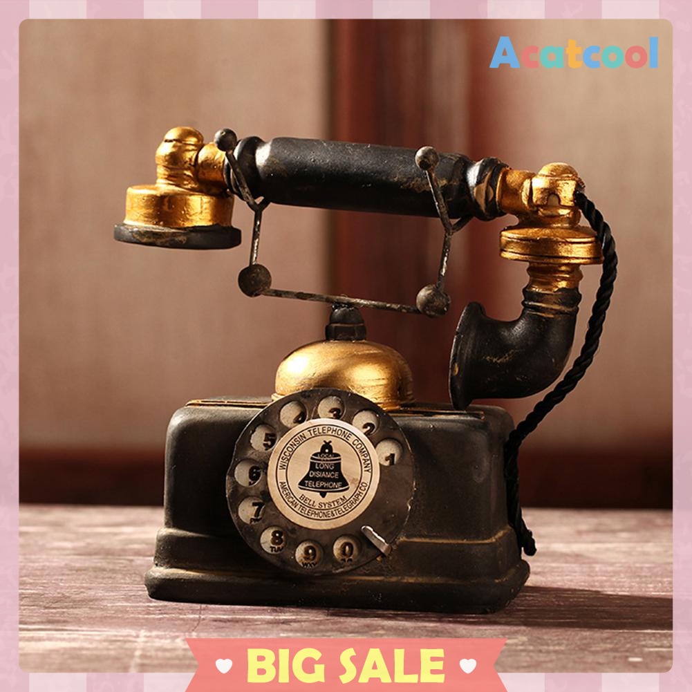 Retro Telephone Model Antique Desktop Ornament Craft Home Decoration Gift