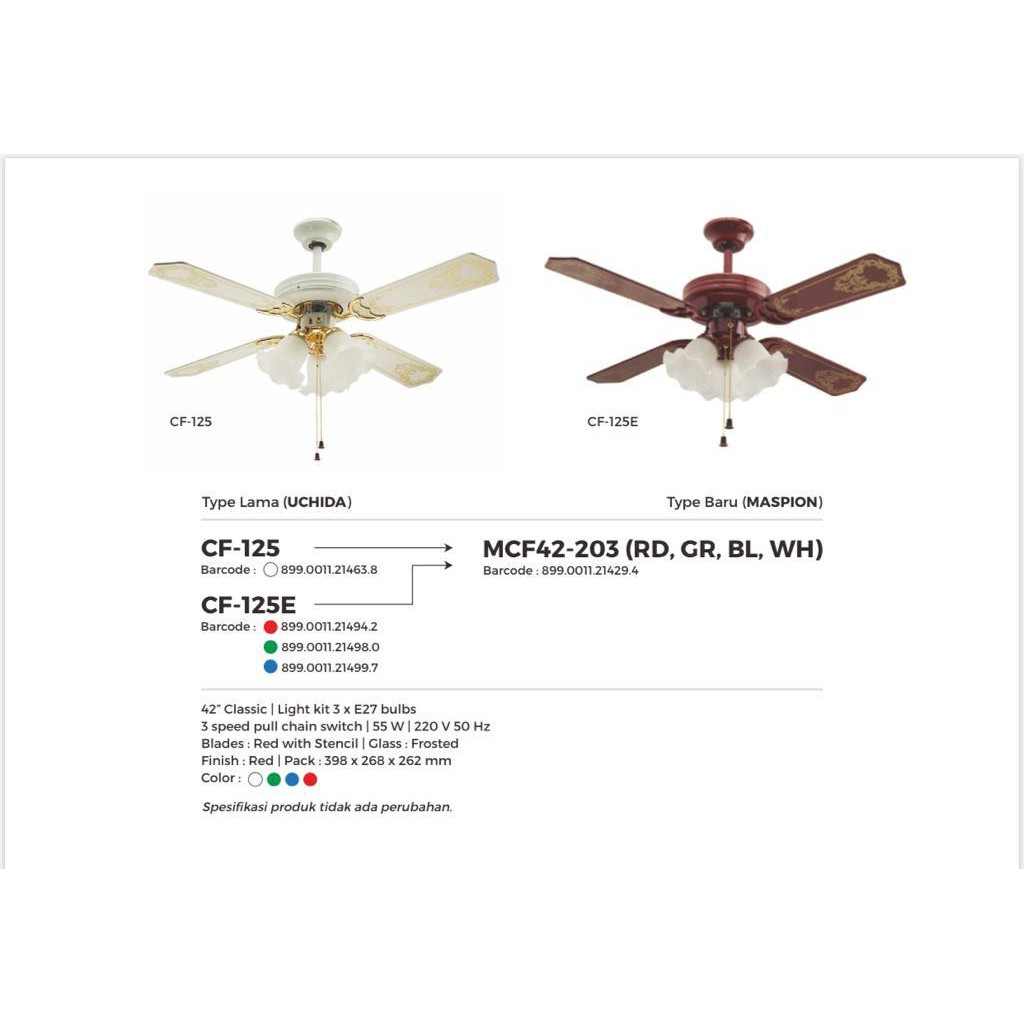 Uchida Maspion Kipas Angin Plafon Ceiling Fan MCF42-203 GR HIJAU GREEN