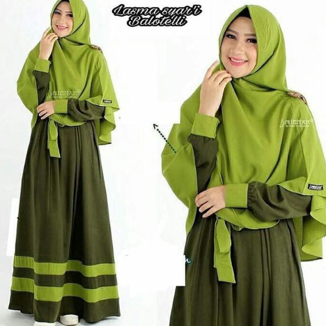 Gamis Syari Set Hijab Polos Remaja Pesta Selebgram Kekinian Jf10 Murah - Hijau Army