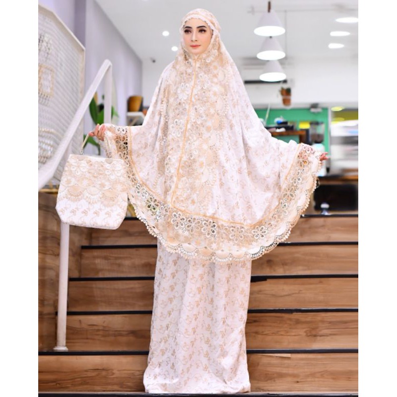 MUKENA SEROJA TUTON TAS BEHEL PRADA MAHAL , MUKENA TERLARIS , MUKENA WANITA