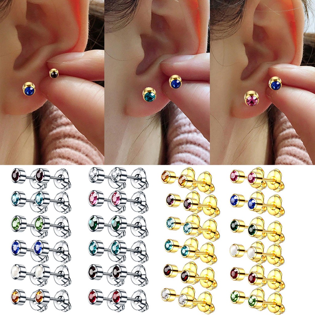 Nanas 1pasang 4mm Kristal Telinga Tindik Stud Indah Tahan Karat Anti-Sensitif Stud Earrings