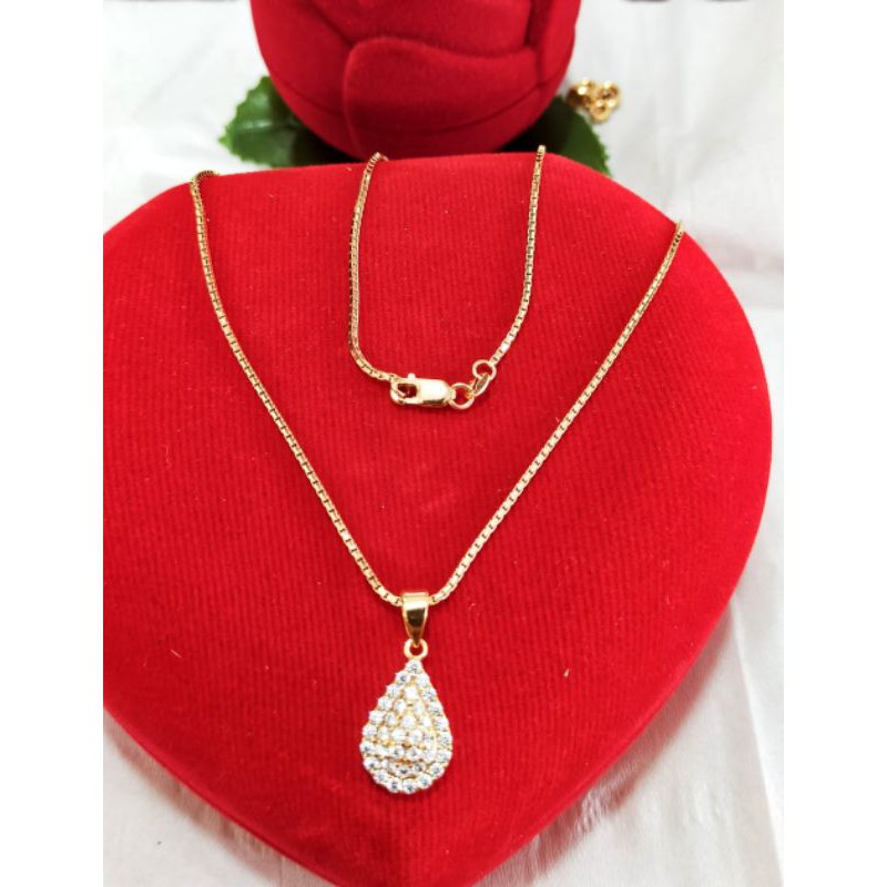 Kalung santa + Liontin cor oval mata full, perak 925, sepuh emas rosegold, 145.000/set