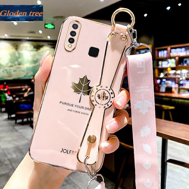 Case Motif Daun Maple Dengan lanyard Untuk Vivo Y19