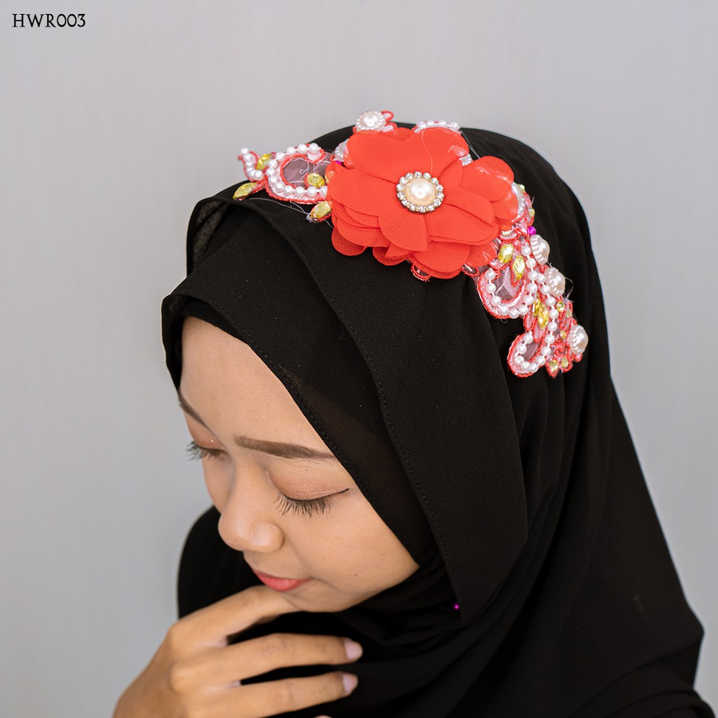 [STOK TERBATAS] AKSESORIS BRIDAL PESTA HAIRPIECE BUNGA BROKAT MERAH HWR003