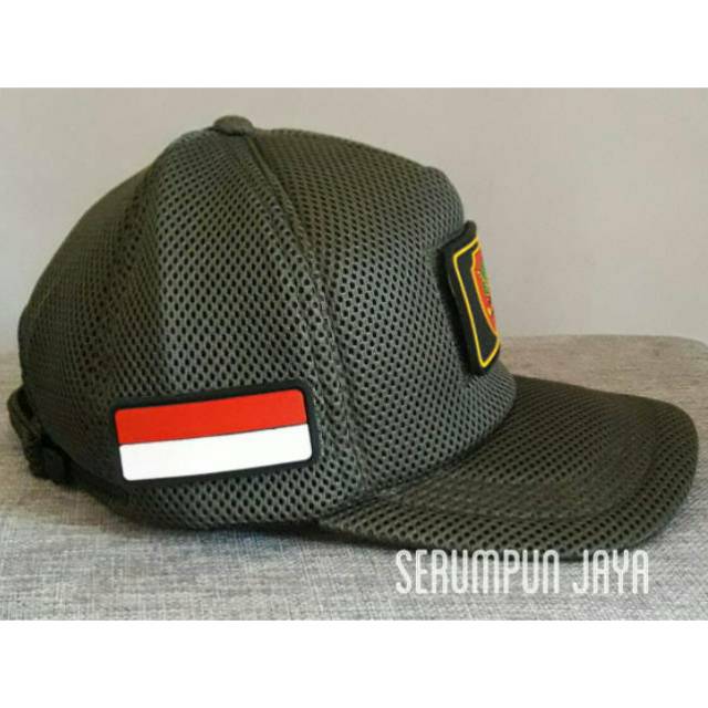 TOPI LINMAS - TOPI LINMAS 3PATCH JARING VELCRO HIJAU ARMY