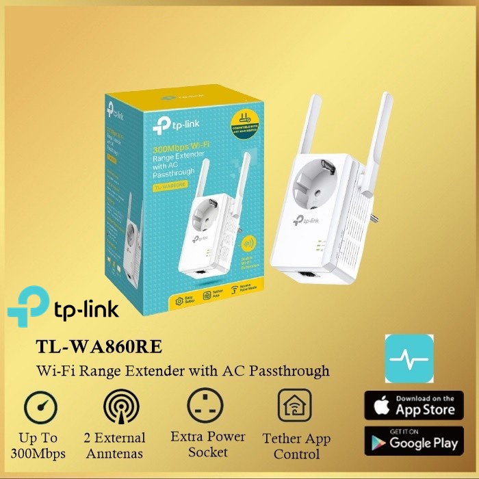 TP-Link TL-WA860RE - 300Mbps WiFi Range Extender dengan AC Passthrough WA860 RE