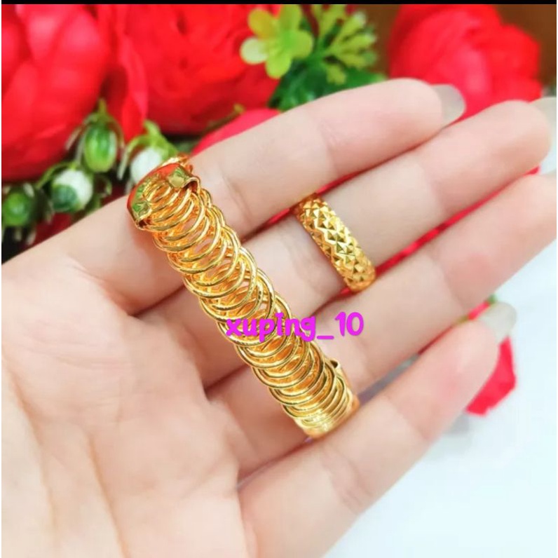 TITANIUM ASLI - GELANG FLEKSIBEL + CINCIN FASHION WANITA LAPIS EMAS ANTI LUNTUR &amp; KARAT BISA BAYAR DI TEMPAT