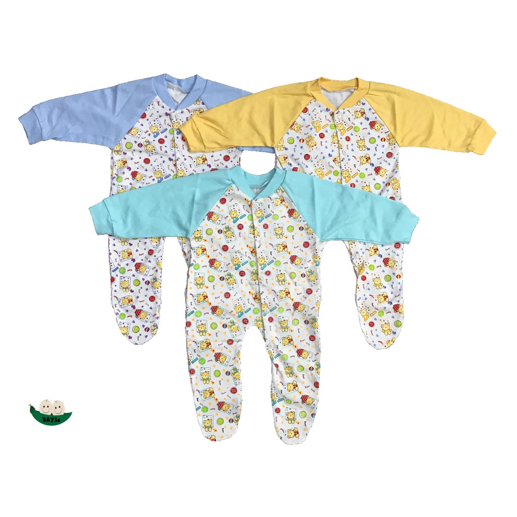 BAYIe - 3 pcs Baju Bayi model Jumper/Jumsuit motif lucu MOM'S GIFT usia 0 - 6 bulan SNI 100% katun