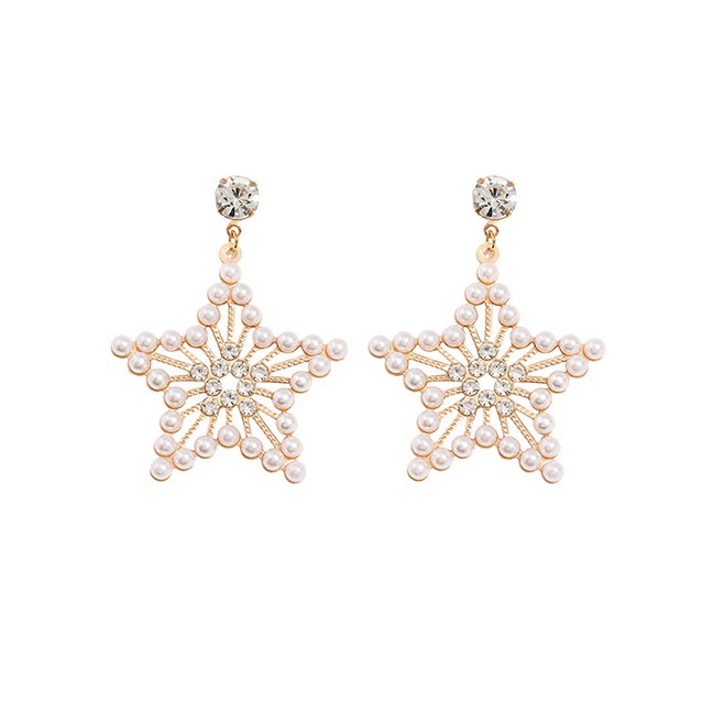 LRC Anting Tusuk Fashion Golden Diamond Pendant Star Earrings With Alloy K10065