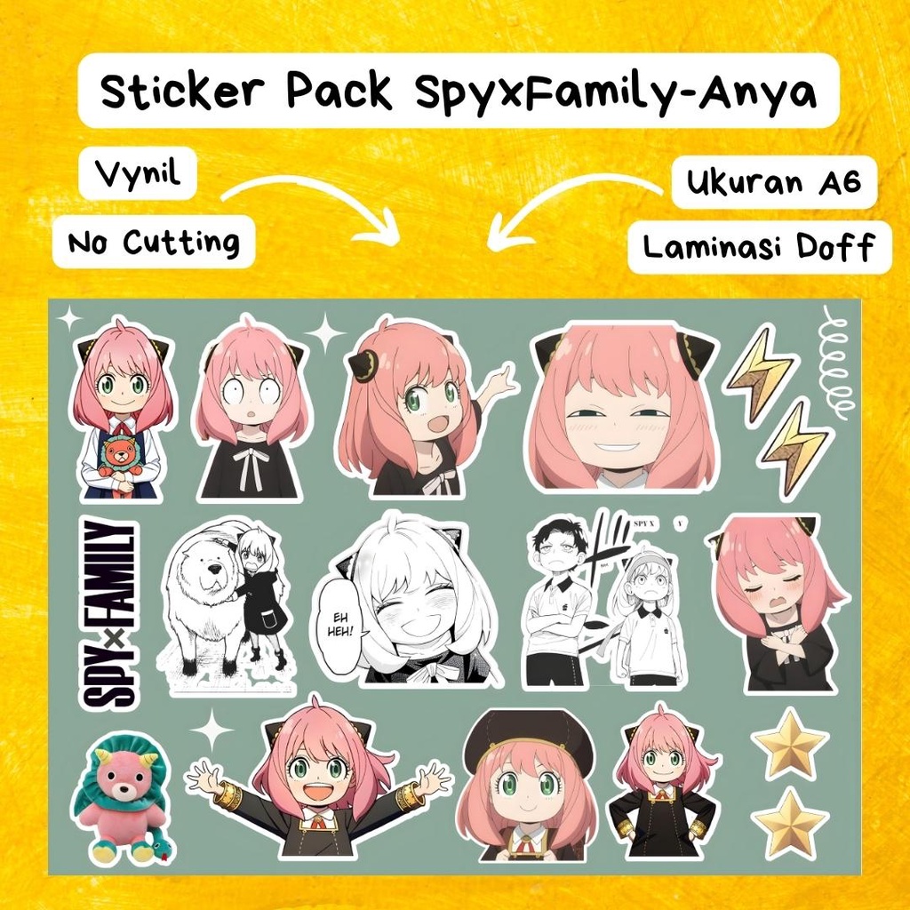 

Sticker Pack Spy x Family Anya Forger A6 Vynil Doff No Cutting