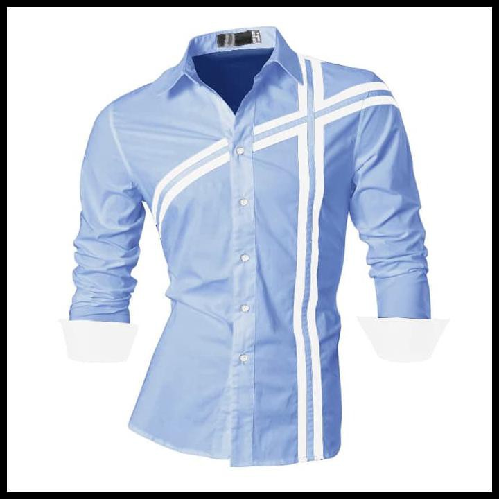 PROMO DOMINO ROYAL BLUE SC KEMEJA PRIA KATUN STRECTH BIRU MUDA