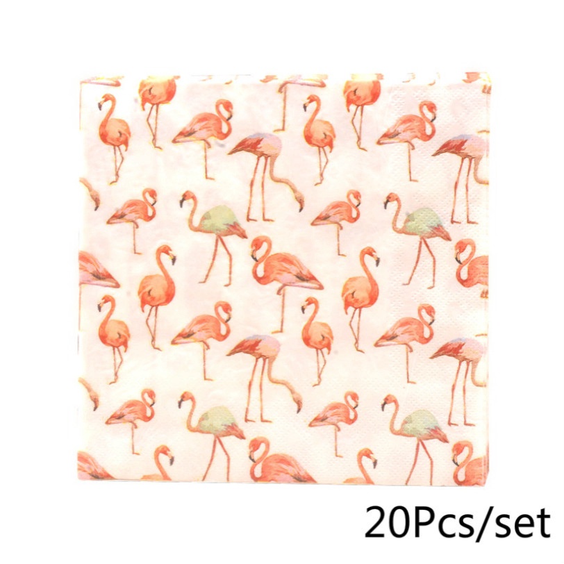 20pcs Vintage Napkin Paper Tissue Printed Leaves Green Pink Flamingo Servilletas