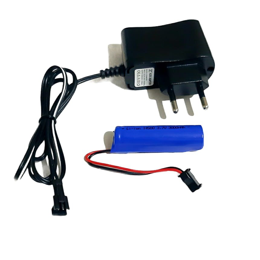 Baterai Mobil RC + Adaptor Charger Baterai Type Li-ion14500 Ni-Cd 3.7v - 3000mAh Socket Hitam