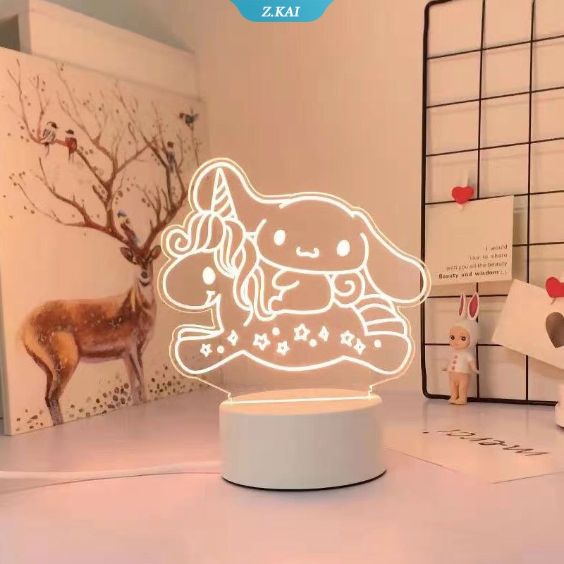 Lampu Meja LED Bentuk My Melody Cinnamoroll Kuromi Purin Dog Trichromatic Untuk Hadiah Anak