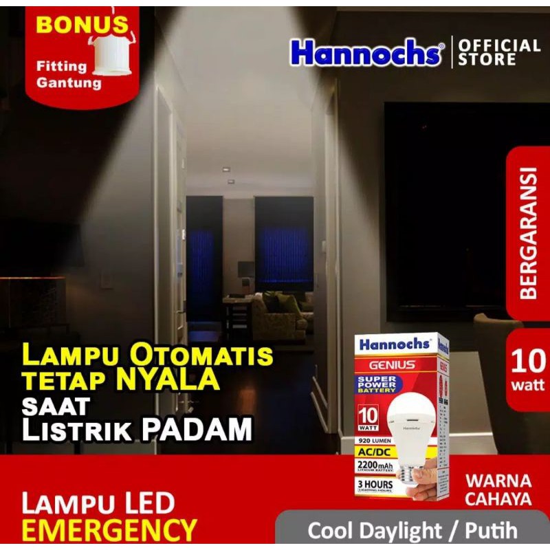 LAMPU EMERGENCY LED HANNOCHS GENIUS 10W 10WATT 10 W / LAMPU LED HANNOCHS GENIUS 10W 10WATT 10 W