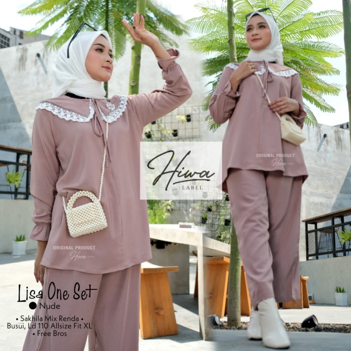 Setelan Wanita Remaja Kekinian Lisa Oneset Bahan Sakila Original Hiwa - Nude