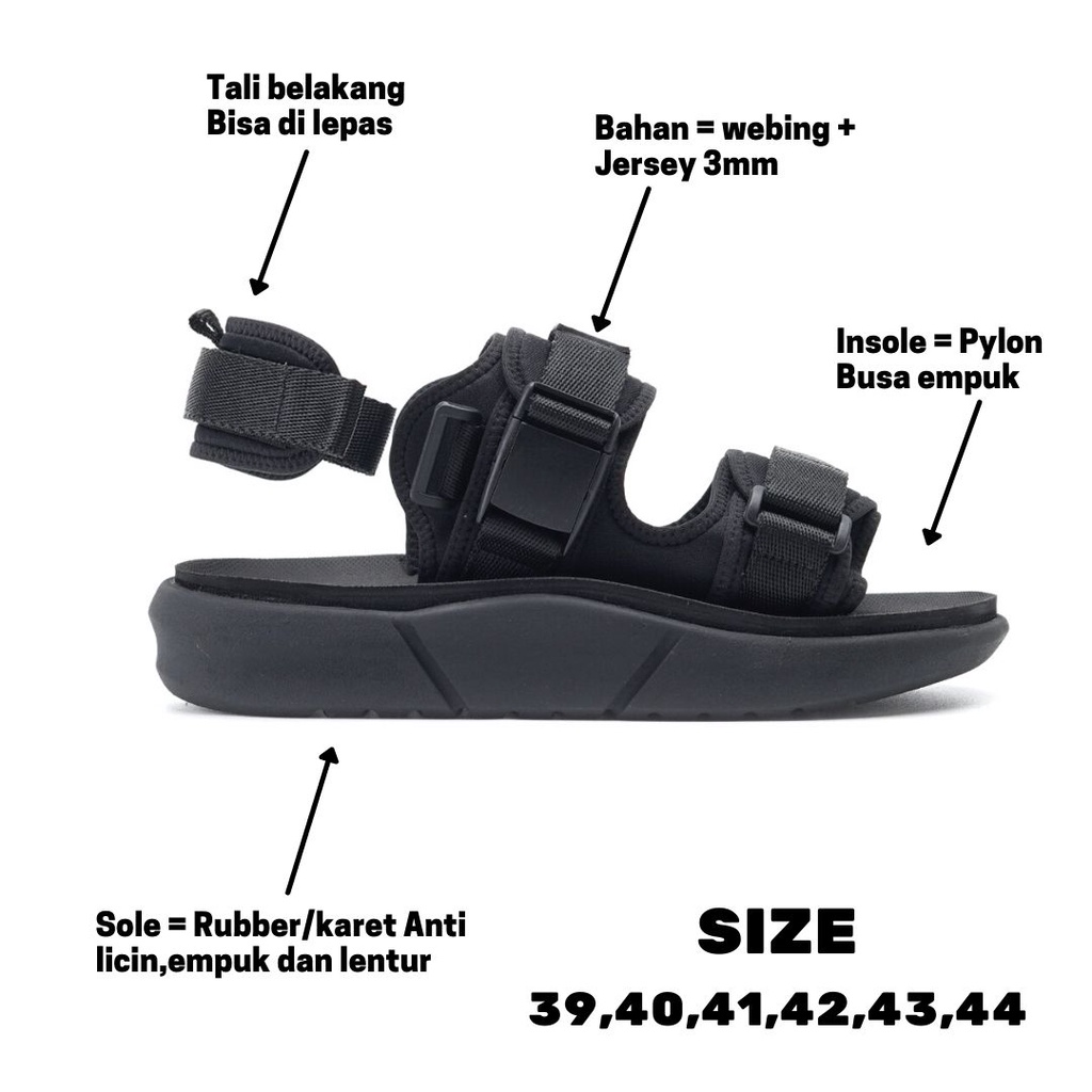 COSTA FULL BLACK |ManNeedMe x Greata| Sandal Gunung Pria Outdoor Sendal Travelling PREMIUM ORIGINAL