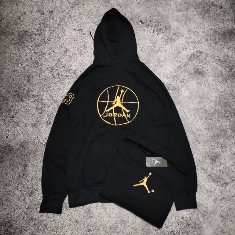 SWEATER HOODIE AIR JORDAN BASKET GOLD BORDIR HITAM FULLTAG &amp; LEBEL