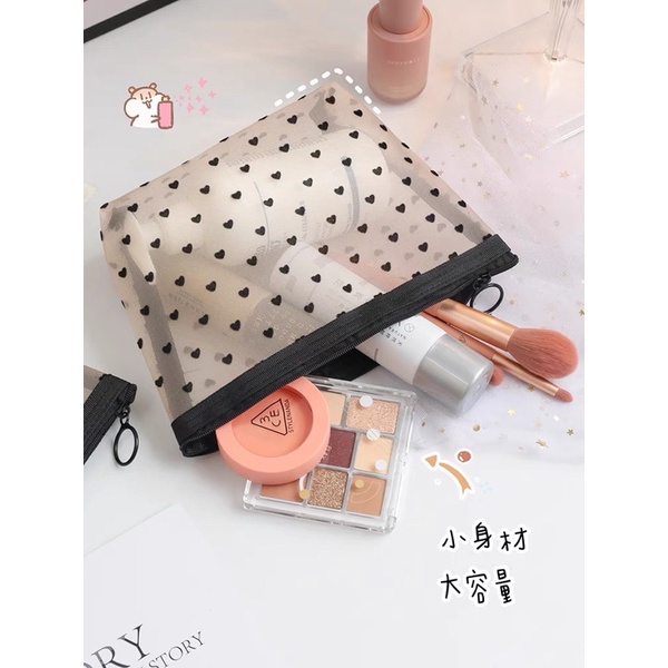 LOVE DOTS TRAVEL MAKE UP POUCH / TRANSPARAN POUCH MOTIF LOVE / TAS SERBAGUNA / TAS MAKE UP PREMIUM