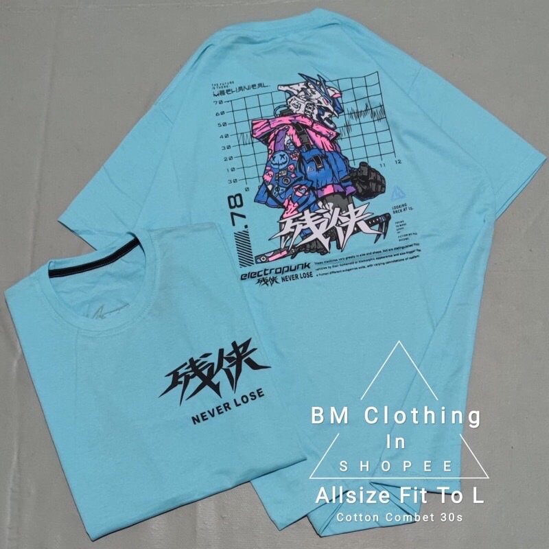 BAJU KAOS T SHIRT ATASAN DISTRO PRIA WANITA COWOK CEWEK GAMBAR BELAKANG ROBOT GUNDAM ELECTROPUNK TRA
