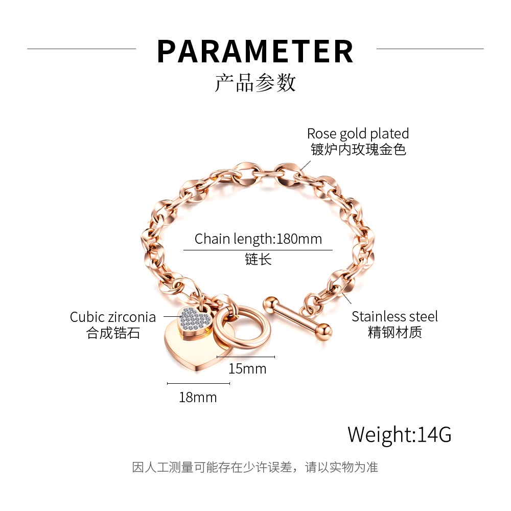 Gelang Bracelet Wanita Aksesoris Titanium Korea Love GK158 rose gold cocok hadiah motif hati