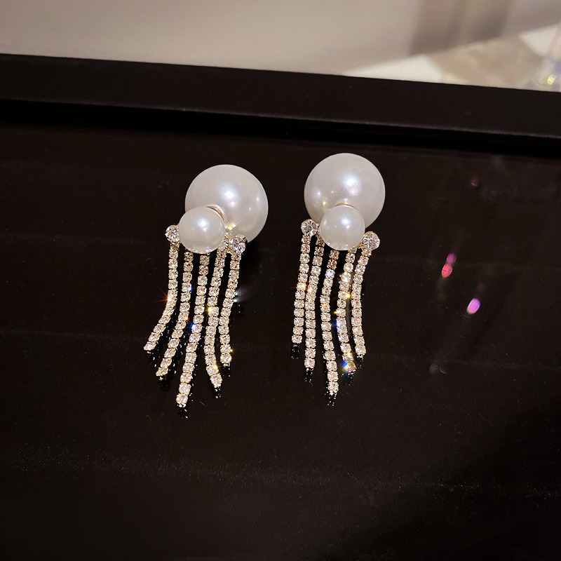 Anting Tusuk Gantung Statement Hias Mutiara + Berlian Untuk Wanita