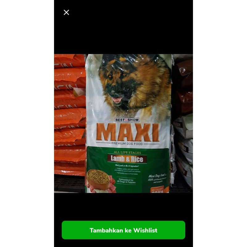 maxi dog food lamb all life stage 20kg khusus ekspedisi