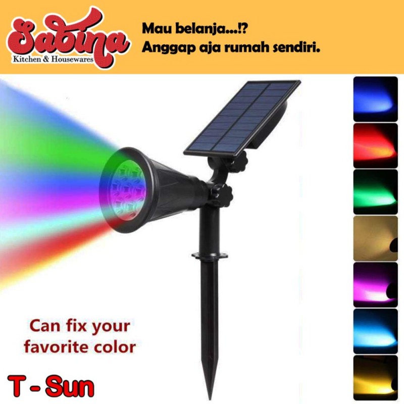 Lampu Solar Panel Sorot RGB 7 LED Dinding Hias Taman Waterproof 3W