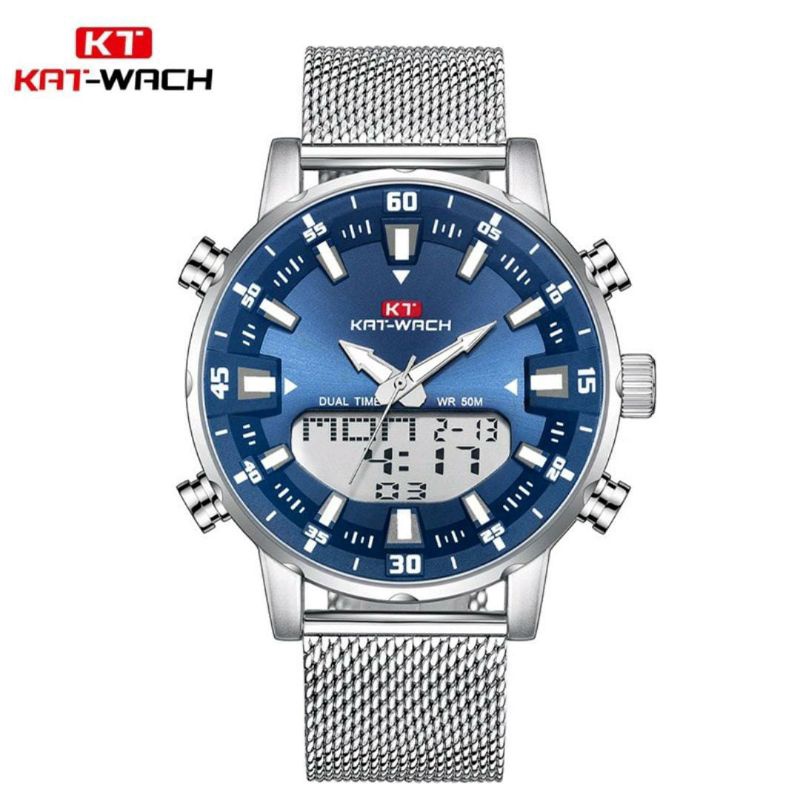 TRENDINGGGGG_0KAT-WACH_KT1815 Jam Tangan Pria Digital Analog Stainless Steel_Luminous