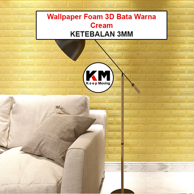 KM Wallpaper Foam 3D Bata Warna Cream Premium Wall Paper Sticker Wallpaper Foam Bata Stiker