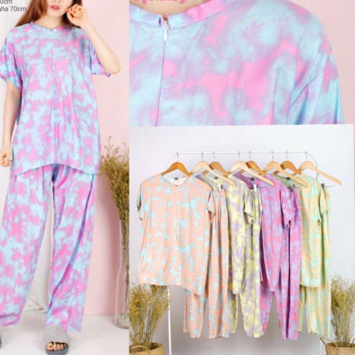 ✮ one set /setcel Piyama tye rainbow by banez ECER GROSIR se-Indonesia busui friendly & hamil ♚