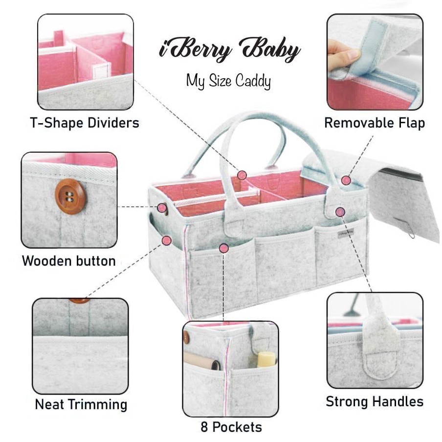 iBerry My Size Multipurpose Caddy Bag dengan Tutup Diaper Tas Stroller Organizer Baby Perlengkapan Anak Bayi Storage with Flap Closure