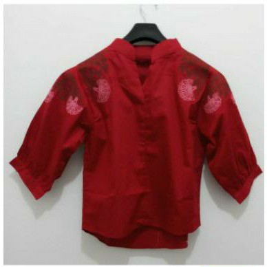 Atasan Blouse Katun wanita casual / formal bordir dada dan tangan Ken-322